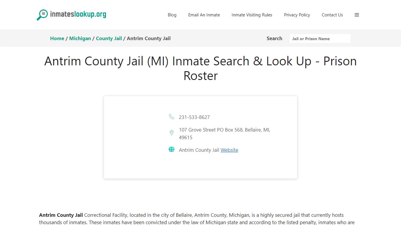 Antrim County Jail (MI) Inmate Search & Look Up - Prison Roster