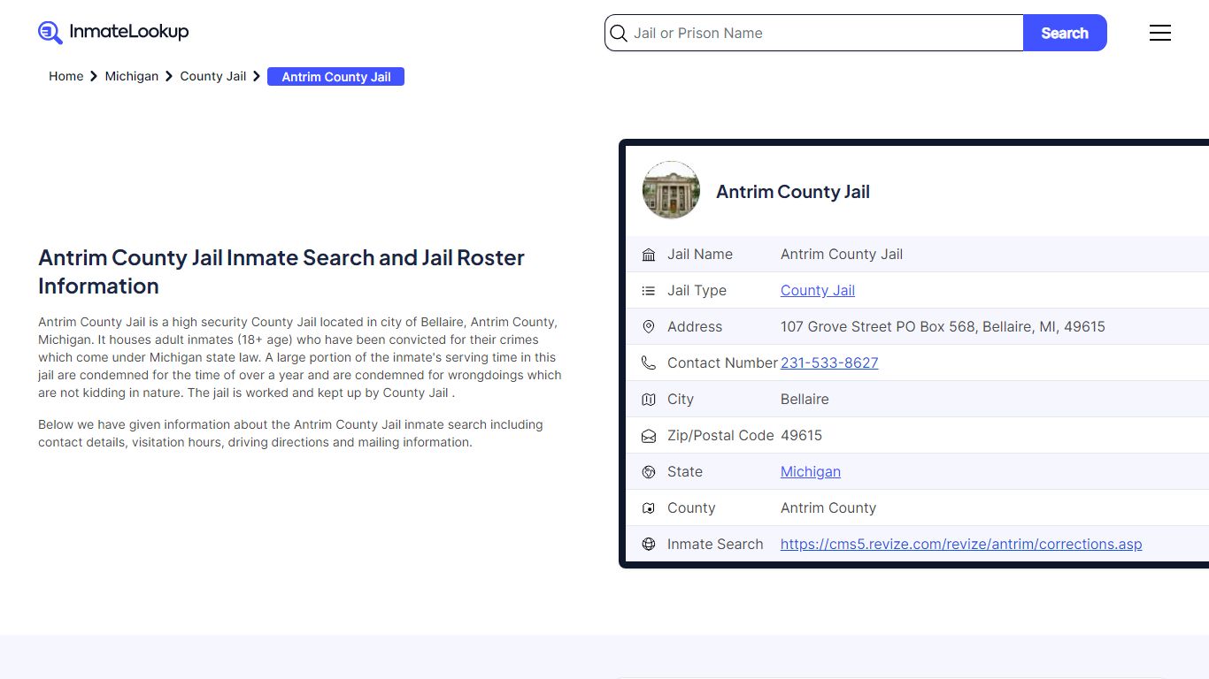 Antrim County Jail (MI) Inmate Search Michigan - Inmate Lookup